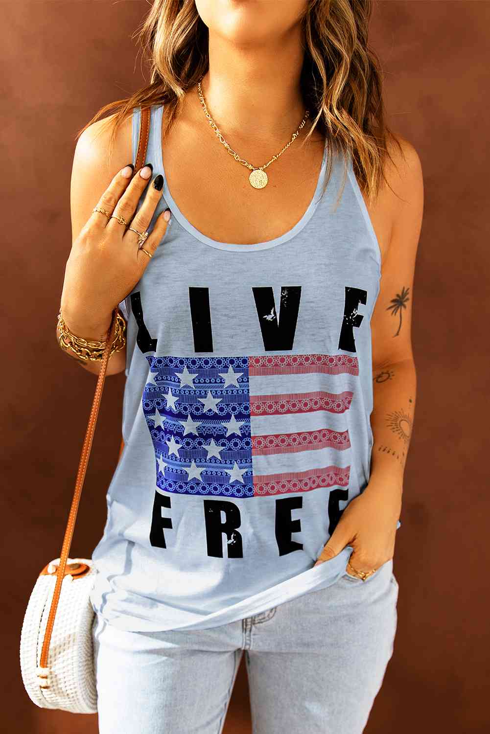 LIVE FREE Stars and Stripes Flag Ladies Tank Top - Premium Ladies Tank Top -  Follower Of Faith Apparel 4th of July tank top, Christian tank tops for women, Fourth of July tank top, Graphic tank top for women, Ladies summer tank tops, Ladies Tank Tops, Live free tank, Ship From Overseas, Shipping delay February 9 - February 11, summer tank tops, SYNZ, Tank Tops, usa flag tank, women's tank top, Women’s USA flag tank top Shop our Christian T-Shirts & Apparel