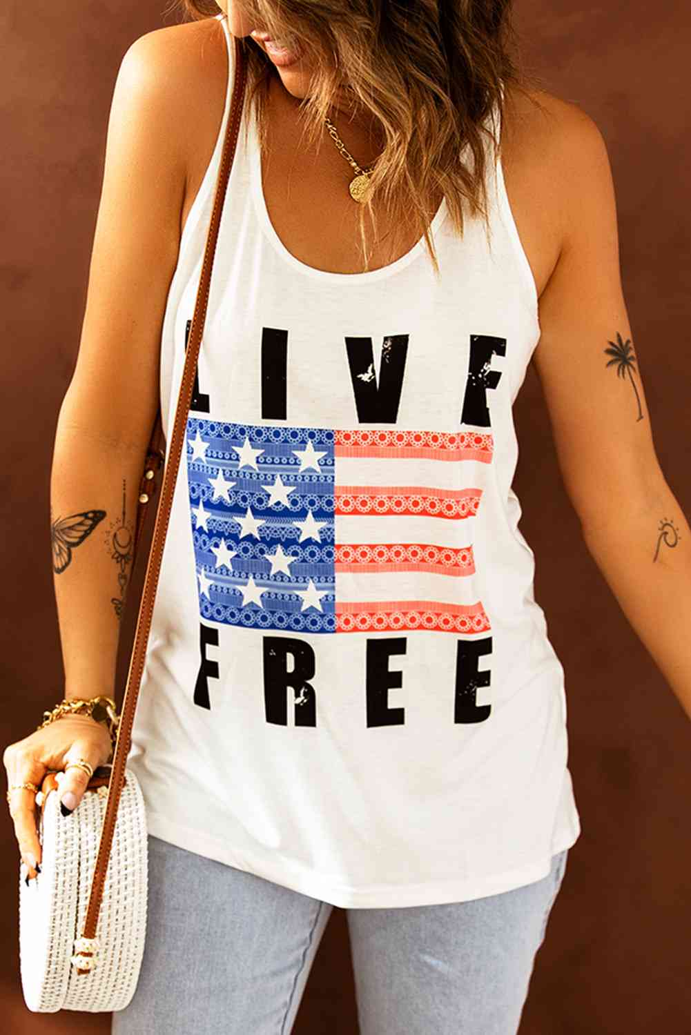 LIVE FREE Stars and Stripes Flag Ladies Tank Top - Premium Ladies Tank Top -  Follower Of Faith Apparel 4th of July tank top, Christian tank tops for women, Fourth of July tank top, Graphic tank top for women, Ladies summer tank tops, Ladies Tank Tops, Live free tank, Ship From Overseas, Shipping delay February 9 - February 11, summer tank tops, SYNZ, Tank Tops, usa flag tank, women's tank top, Women’s USA flag tank top Shop our Christian T-Shirts & Apparel