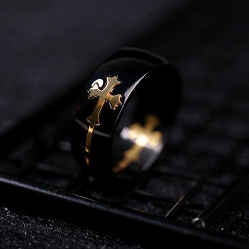 Men’s Cross Titanium Steel Ring - Premium Ring -  Follower Of Faith Apparel Black gold cross ring for men, Cross ring for men, jewelry sale, Mens cross ring, Men’s jewelry, Sale, Ship From Overseas, Shipping delay January 28 - February 19, Titanium cross ring, X&L Shop our Christian T-Shirts & Apparel