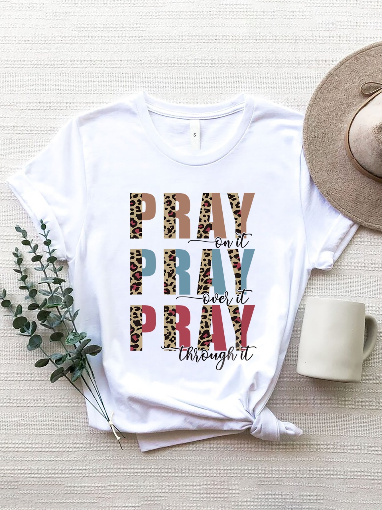 Letter Graphic Round Neck Short Sleeve T-Shirt - Premium Ladies T-Shirt -  Follower Of Faith Apparel E@M@E, Ship From Overseas Shop our Christian T-Shirts & Apparel