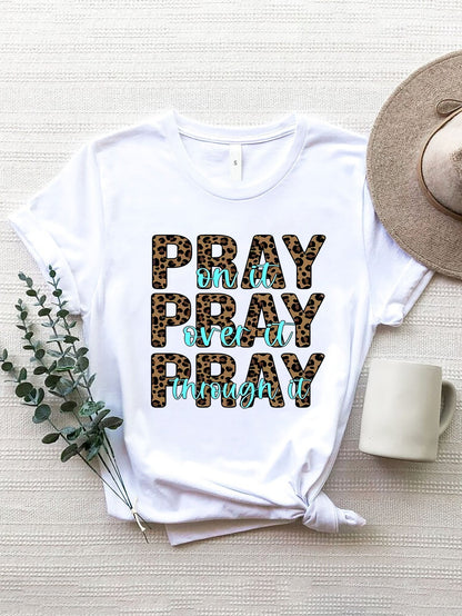 Letter Graphic Round Neck Short Sleeve T-Shirt - Premium Ladies T-Shirt -  Follower Of Faith Apparel E@M@E, Ship From Overseas Shop our Christian T-Shirts & Apparel