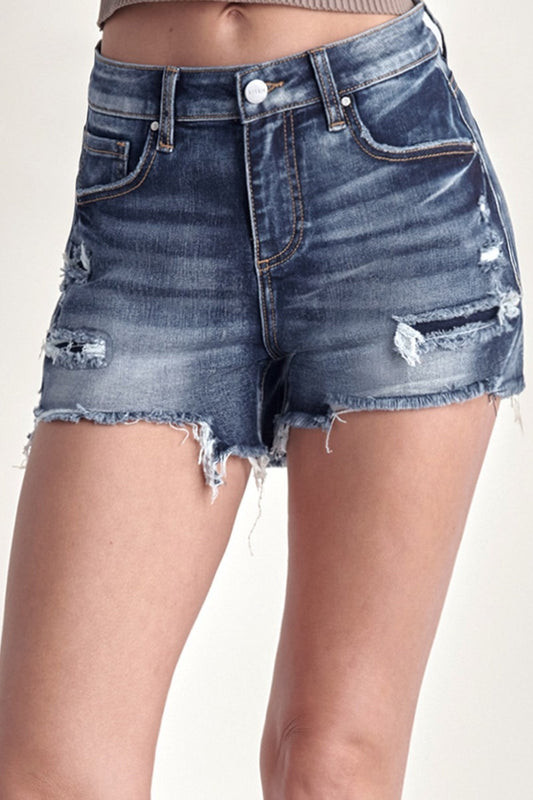 RISEN Mid Rise Raw Hem Denim Shorts - Premium Ladies shorts -  Follower Of Faith Apparel Denim, Fast delivery, fast shipping, Ladies summer shorts, mid rise, new arrival, new arrivals, RISEN, Risen mid rise shorts, Risen shorts, Sale, Ship from USA, Womens risen shorts, Womens summer shorts Shop our Christian T-Shirts & Apparel