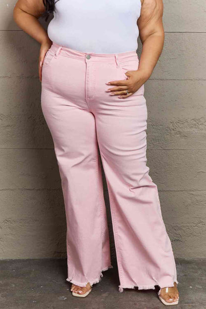 RISEN Raelene High Waist Wide Leg Jeans in Light Pink - Follower Of Faith Apparel