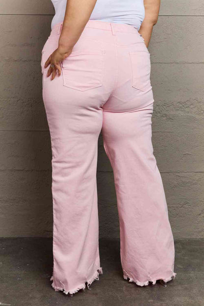 RISEN Raelene High Waist Wide Leg Jeans in Light Pink - Follower Of Faith Apparel