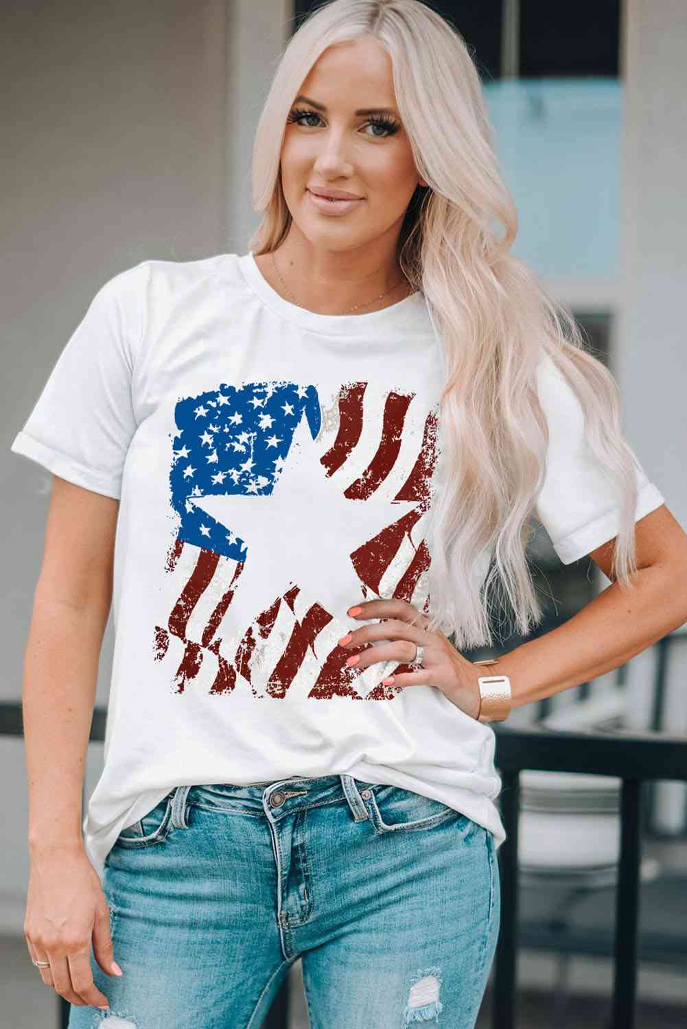 US Flag Star Ladies T-Shirt - Follower Of Faith Apparel