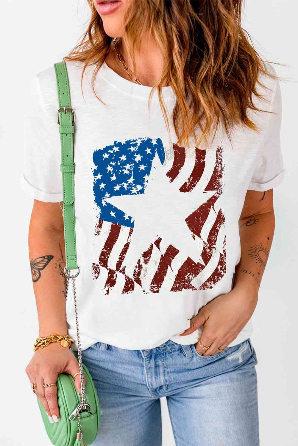 US Flag Star Ladies T-Shirt - Follower Of Faith Apparel