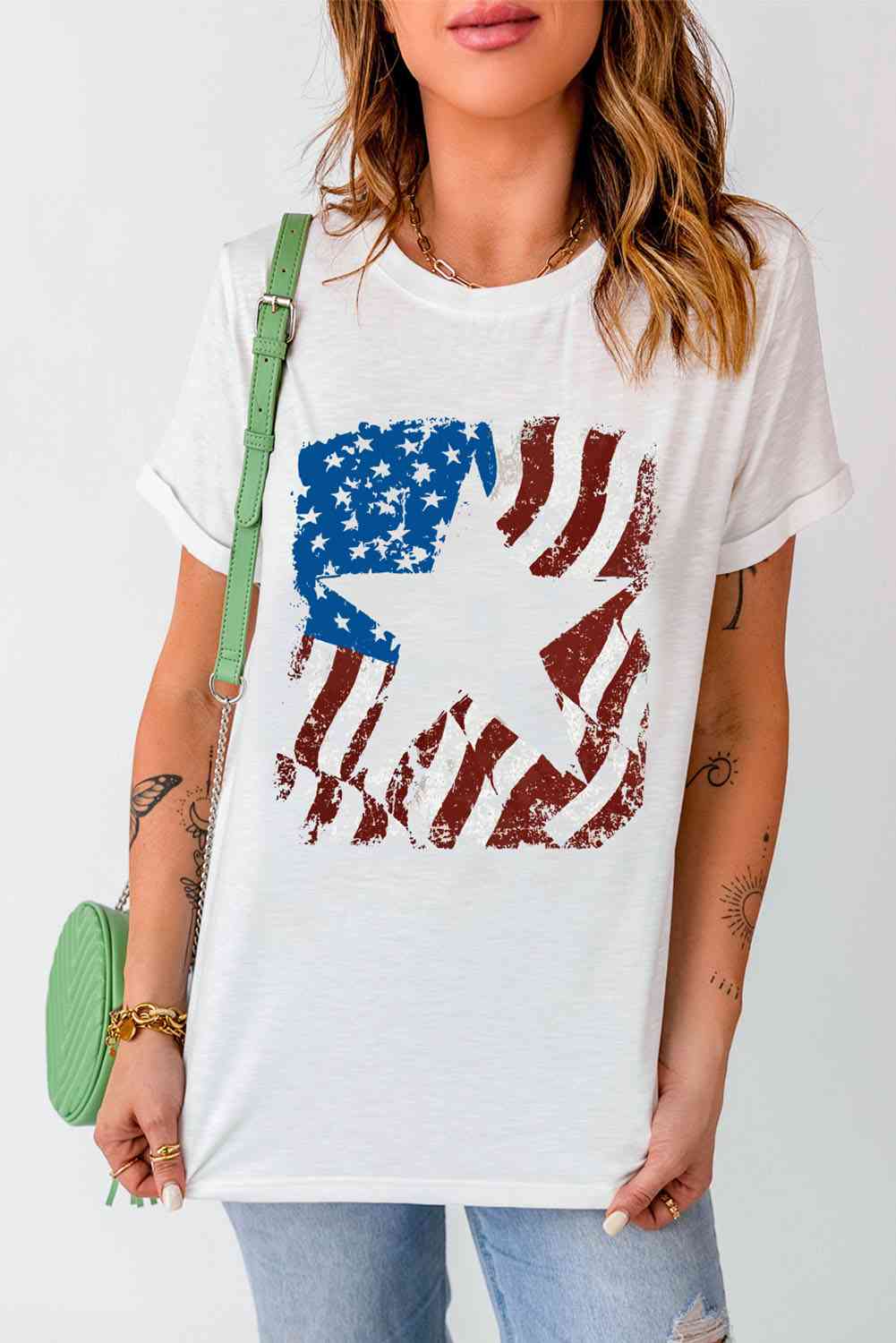 US Flag Star Ladies T-Shirt - Follower Of Faith Apparel