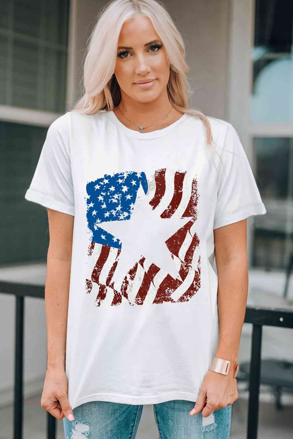 US Flag Star Ladies T-Shirt - Follower Of Faith Apparel