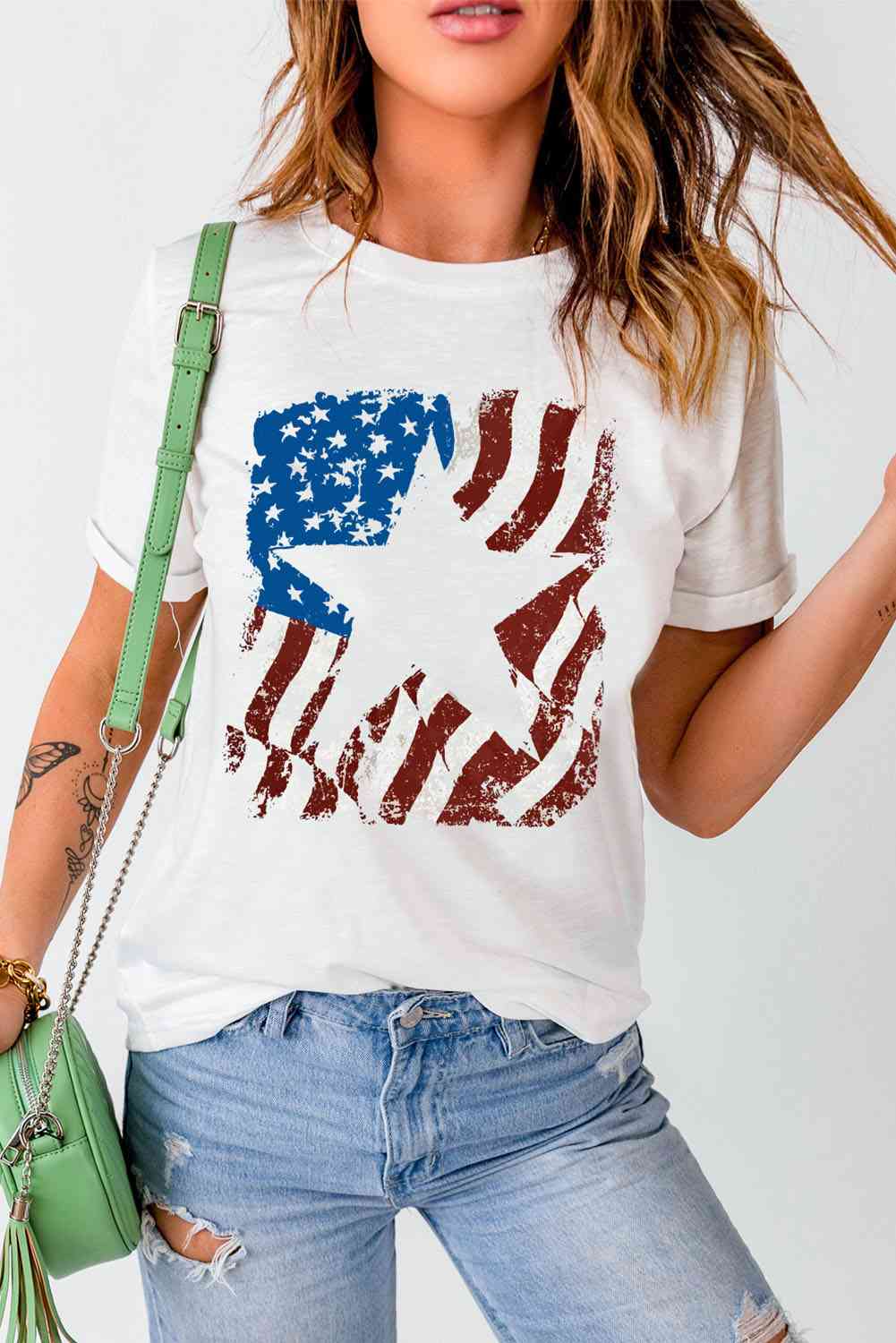 US Flag Star Ladies T-Shirt - Follower Of Faith Apparel