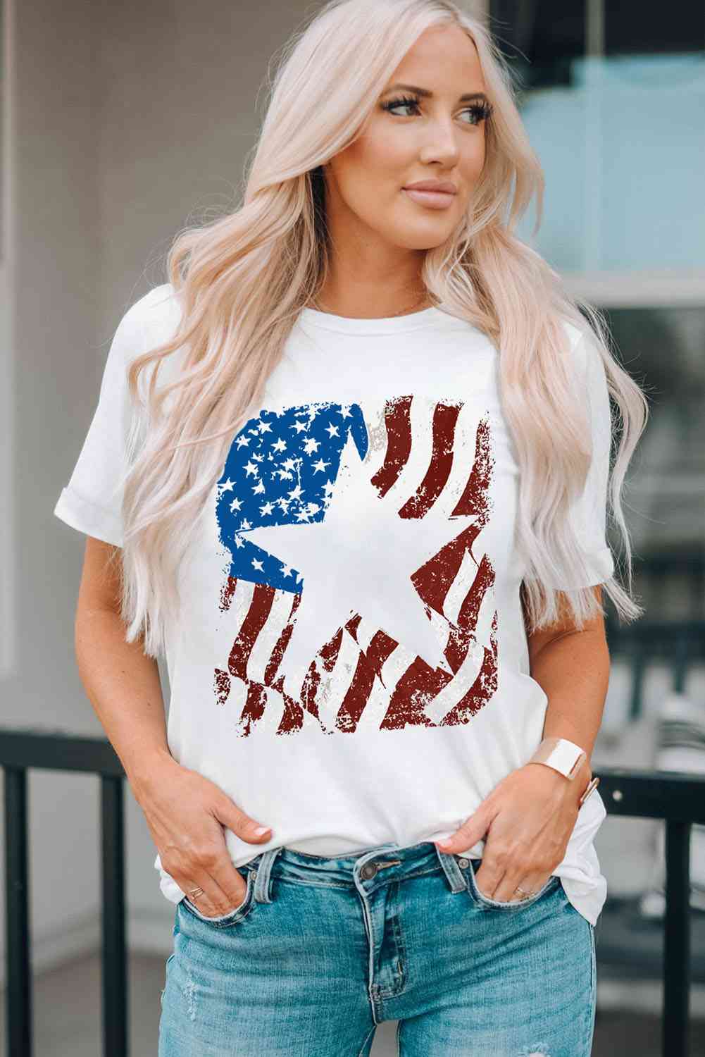 US Flag Star Ladies T-Shirt - Follower Of Faith Apparel