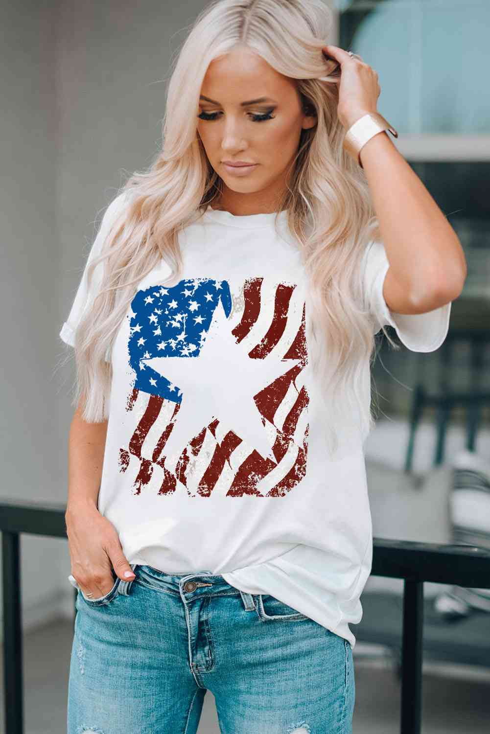 US Flag Star Ladies T-Shirt - Follower Of Faith Apparel