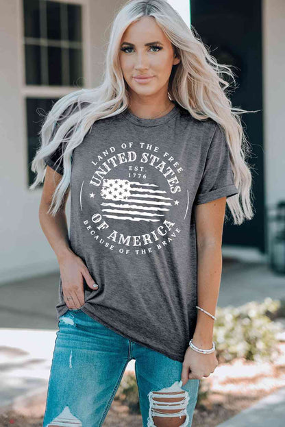 Land Of The Free US Flag Ladies T-Shirt - Follower Of Faith Apparel