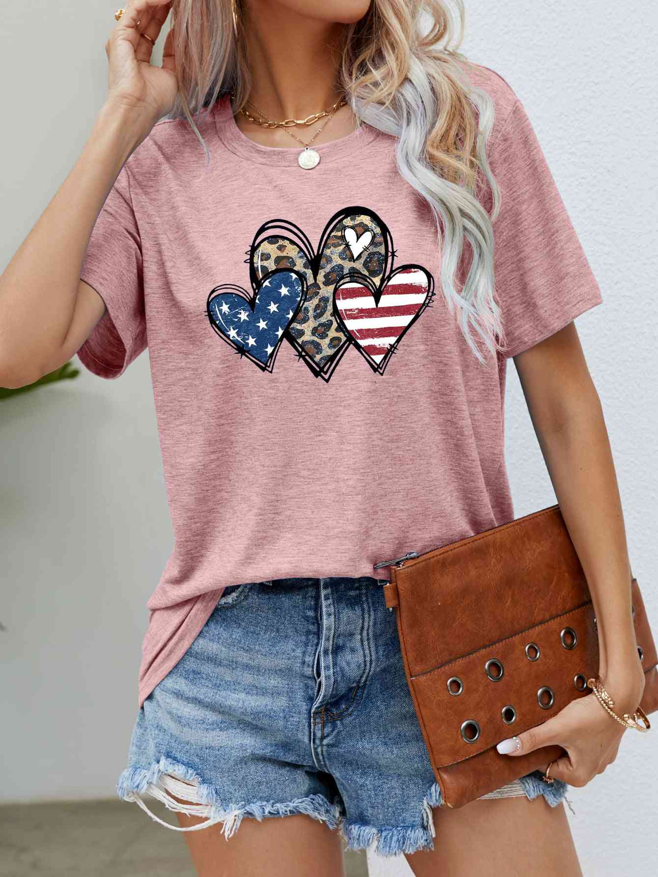 US Flag Leopard Heart Flag T-Shirt - Follower Of Faith Apparel