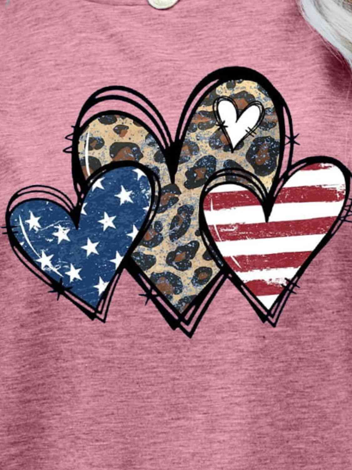 US Flag Leopard Heart Flag T-Shirt - Follower Of Faith Apparel