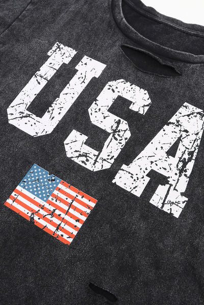 USA Cutout Vintage Black Ladies T-Shirt - Follower Of Faith Apparel