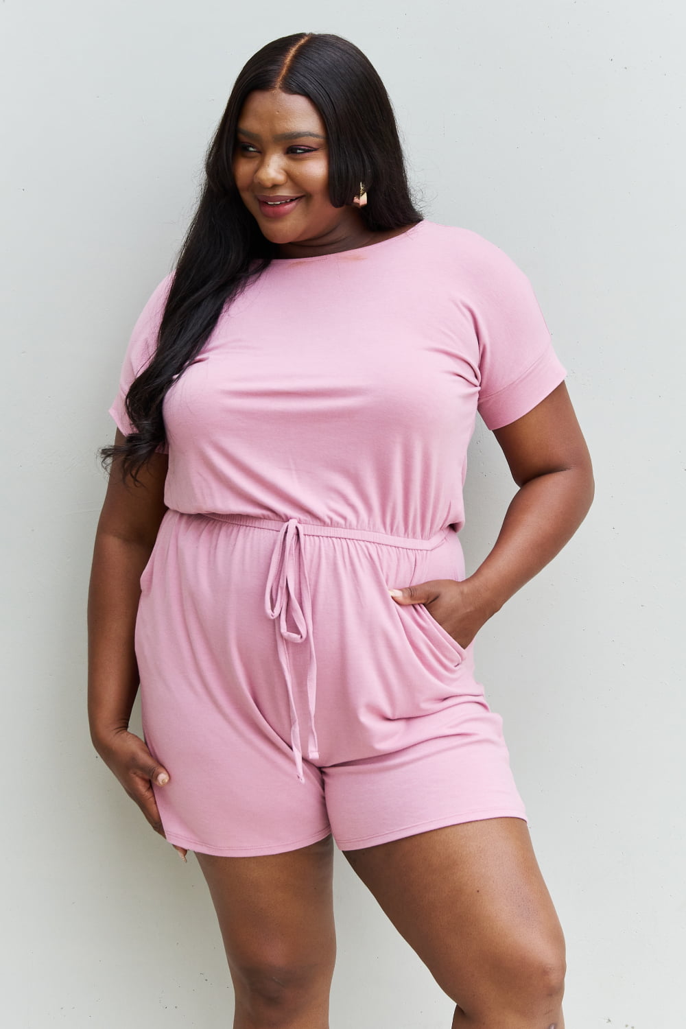 Zenana Chilled Out Romper in Light Carnation Pink - Premium Ladies Rompers -  Follower Of Faith Apparel Chic romper, Cozy rompers, Fast delivery, fast shipping, Ladies Romper, new arrival, new arrivals, Plain romper, Romper pink, Rompers, Sale, Ship from USA, Short sleeve romper, womens apparel, Womens romper, Women’s romper, Zenana Shop our Christian T-Shirts & Apparel